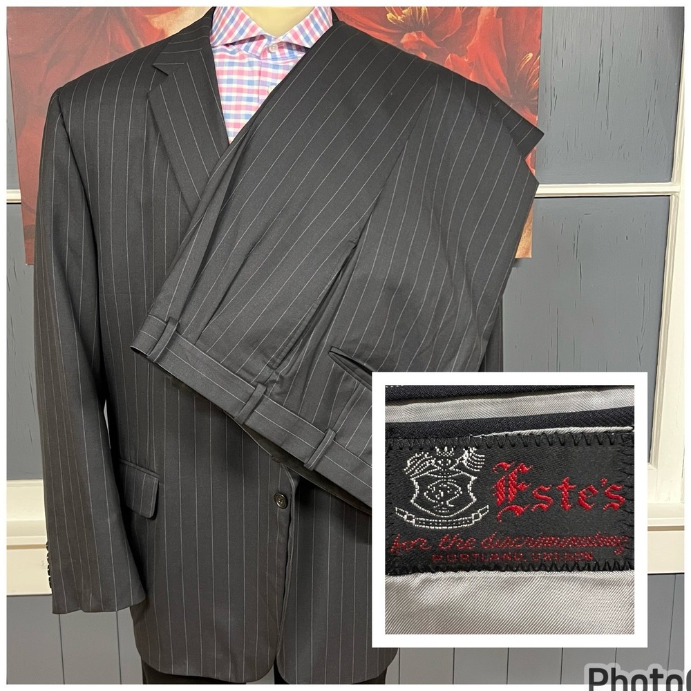 Estes‎ Custom Suit Mens 50-52L Long Wool Gray Pants 41x29 Tailored Relaxed Fit
